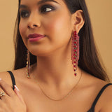 Maxi Aretes Colgantes Pedrería Roja