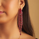 Maxi Aretes Colgantes Pedrería Roja