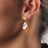 Aretes de Acero Cuarzo Blanco Gota