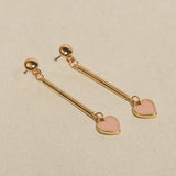 Aretes Lineales Corazones Rosas Premium