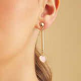 Aretes Lineales Corazones Rosas Premium