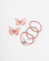 Set de ligas y ganchos mariposa rosa