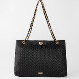 Cartera negra en patrón de espiga premium