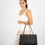 Cartera negra en patrón de espiga premium