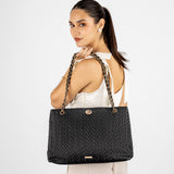 Cartera negra en patrón de espiga premium