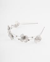 Vincha plateada con flores metálicas