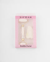 Rodillo facial blanco con piedra gua sha