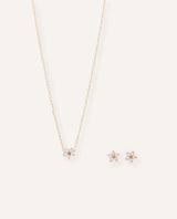 Set Collar + Aretes Premium Zircón Flor Dorado