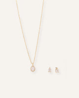 Set Collar + Aretes Premium Zircón Drop Dorado