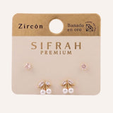 Set Aretes Premium Zircón Bañado en Oro Cherry Dorado