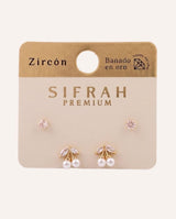 Set Aretes Premium Zircón Bañado en Oro Cherry Dorado