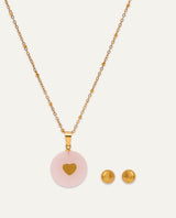 Set Collar + Arete Acero Inoxidable Bañado en Oro Corazón Dorado