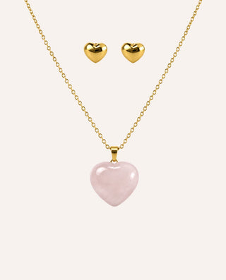 Set Collar + Arete Acero Inoxidable Bañado en Oro Corazón