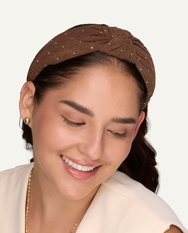 Vincha Diadema Nudo Trendy Shine Marrón