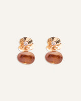 Aretes Trendy Flor Dorada con Cuenca Burgundy