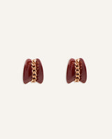 Aretes Trendy Color Burgundy con detalles Dorados