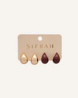 Aretes Argolla Trendy Con Diseño de Gota en Dorado y Burgundy 2 Und