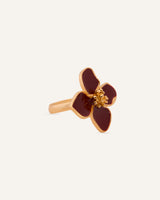 Anillo Regulable Moda Trendy Flor Burgundy Dorado