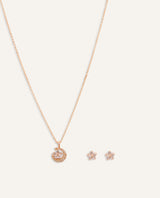 Set Collar + Arete Premium Zircón Bañado en Oro Luna y Flor Dorado
