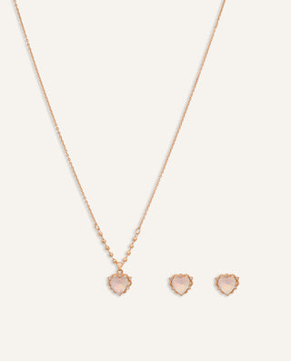 Set Collar + Arete Moda Heart Dorado