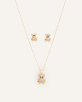 Set Collar + Arete Premium Zircón Bear Dorado