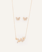 Set Collar + Arete Premium Zircón Mariposa Dorado