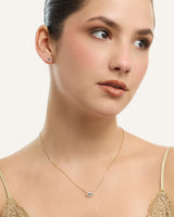 Set Collar + Arete Premium Zircón Ojo Turco Dorado