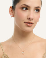 Set Collar + Arete Premium Zircón Lazo Dorado