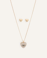 Set Collar + Arete Corazón y Ojo Turco Dorado