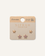 Set Aretes Premium Zircón Bañado en Oro Estrellas Dorado