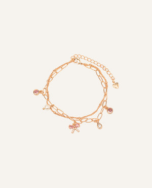 Pulsera Premium Zircón Bañado en Oro Lazo Dorado