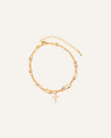 Pulsera Premium Zircón Bañado en Oro Cruz Dorado