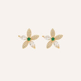 Aretes Premium Zircón Bañado en Oro Flor Dorado