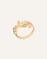 Anillo Premium Zircón Bañado en Oro Hojas Dorado