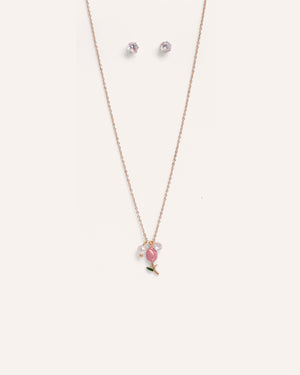 Set Collar + Arete Flor es Ser Tulipan Rosa