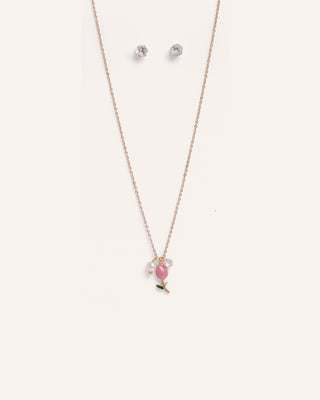 Set Collar + Arete Flor es Ser Tulipan Rosa