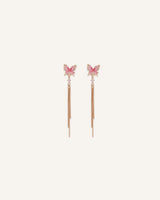 Aretes Largos Trendy Mariposa Rosa