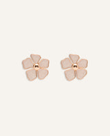 Aretes Premium Bañado en Oro Flor Acrílico Crema Detalles en Dorado