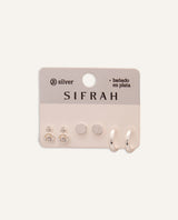 Set Aretes Premium Bañado en Plata Classic Minimal Plateado 3 Und