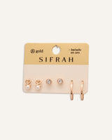 Set Aretes Premium Bañado en Oro Classic Dorado 3 Und