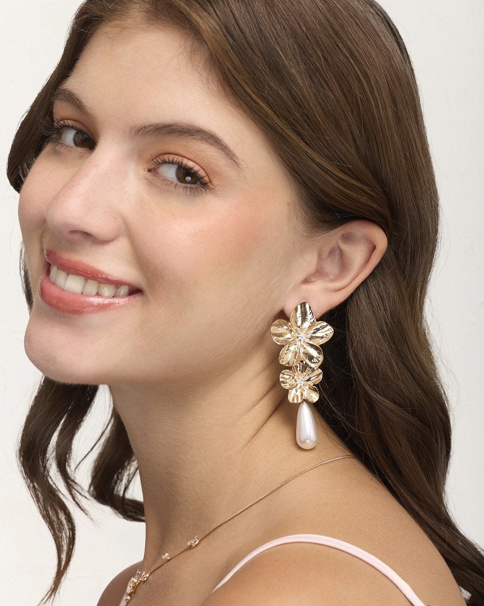 Aretes Largos Trendy Fiesta Flor Dorado – vista 2