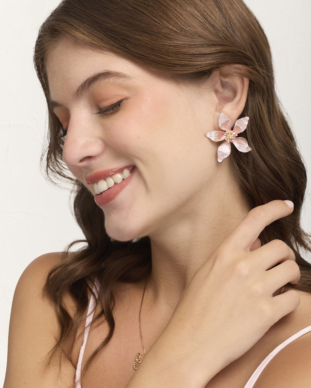 Aretes Grandes Trendy Flor Rosa – vista 2