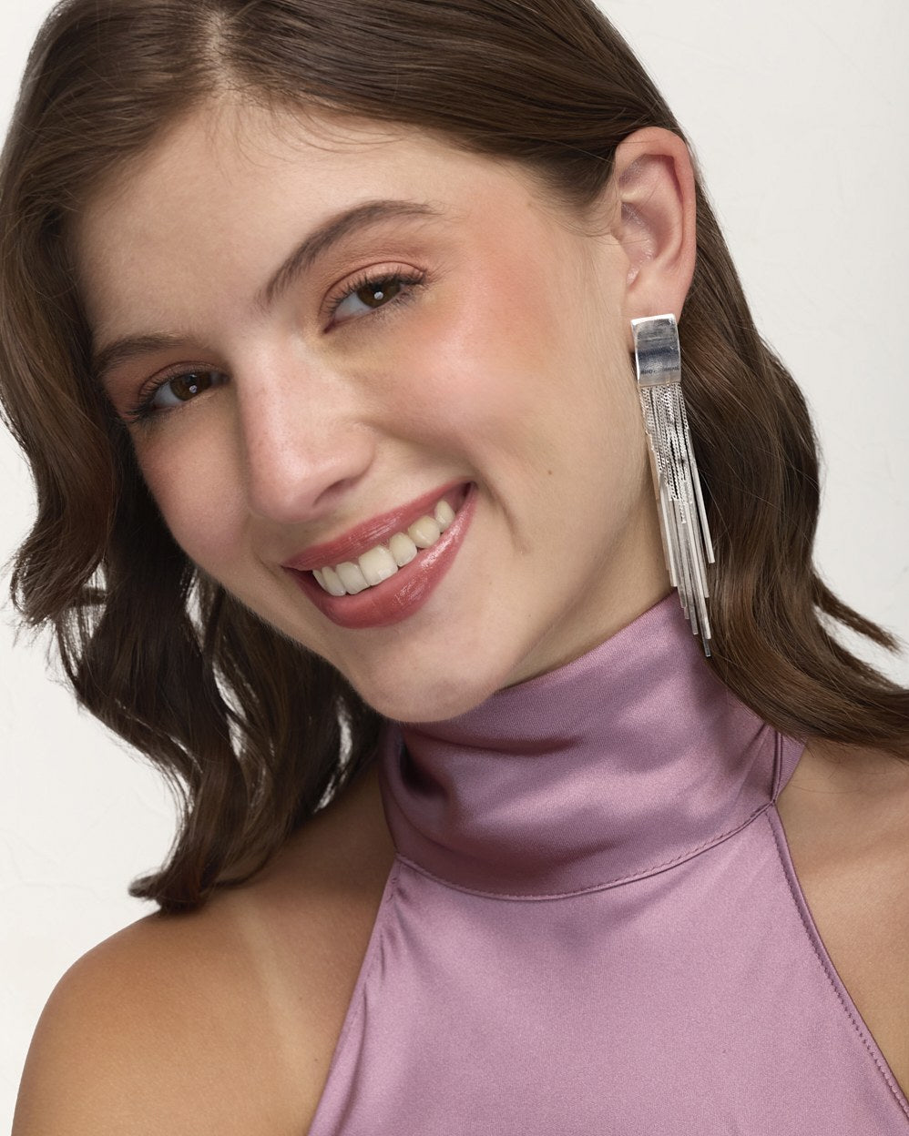 Aretes Largos Trendy Estela Plateado