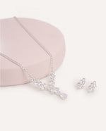 Set Collar + Arete Trendy Cristal Plateado – miniatura 2