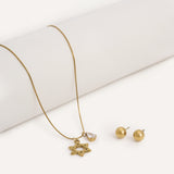 Set Collar + Arete de Acero Inoxidable Estrella de David Dorado – miniatura