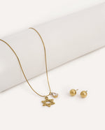 Set Collar + Arete de Acero Inoxidable Estrella de David Dorado – miniatura 2