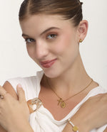 Set Collar + Arete de Acero Inoxidable Cruz Divina Dorado – miniatura 2