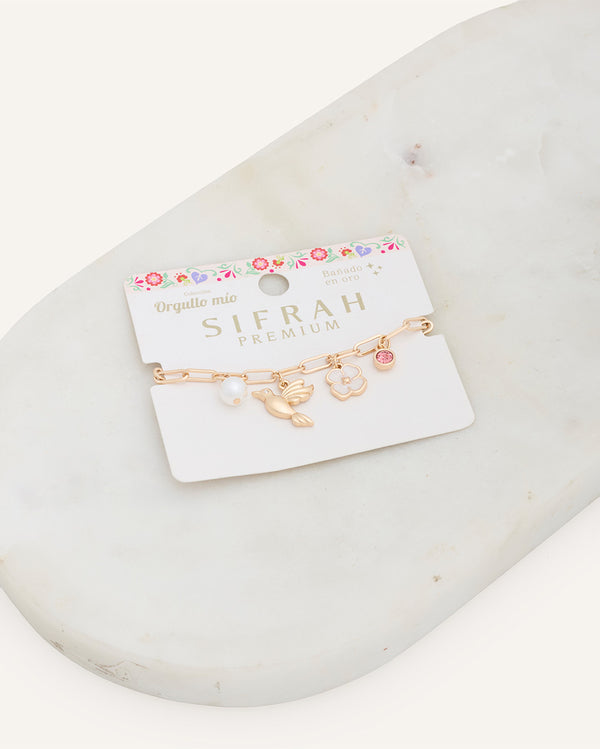 Pulsera Premium Bañado en Oro "Orgullo Mío" Colibrí Dorado