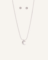 Set Collar + Arete Premium Bañado en Plata Dije Luna