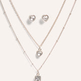 Set Collar + Arete Premium Bañado en Plata Doble Cadena Heart – miniatura